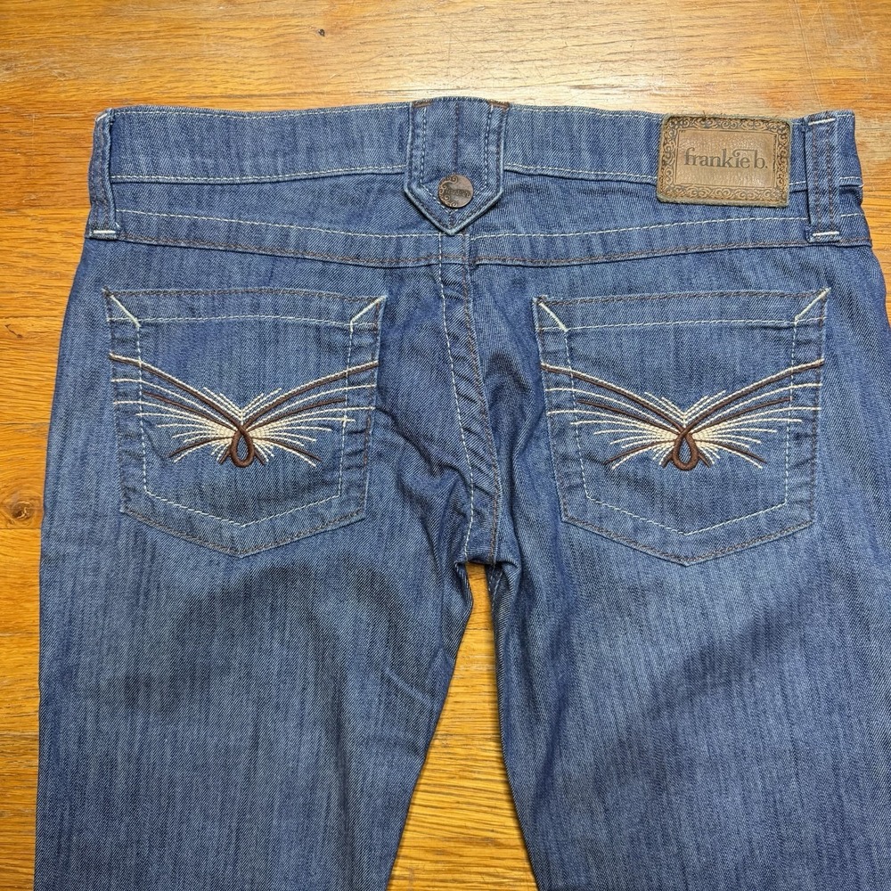 Vintage Y2K Frankie B Butterfly Jeans Super LOW RISE Flare Pockets Sz 6 30